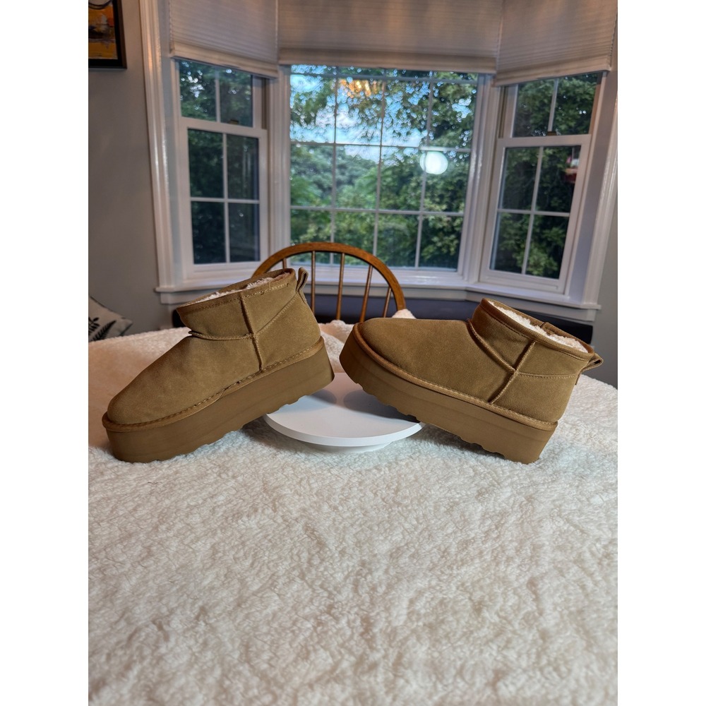 Cushionaire Womens Hip Suede Platform Mini Boots Tan Chestnut Size 8M